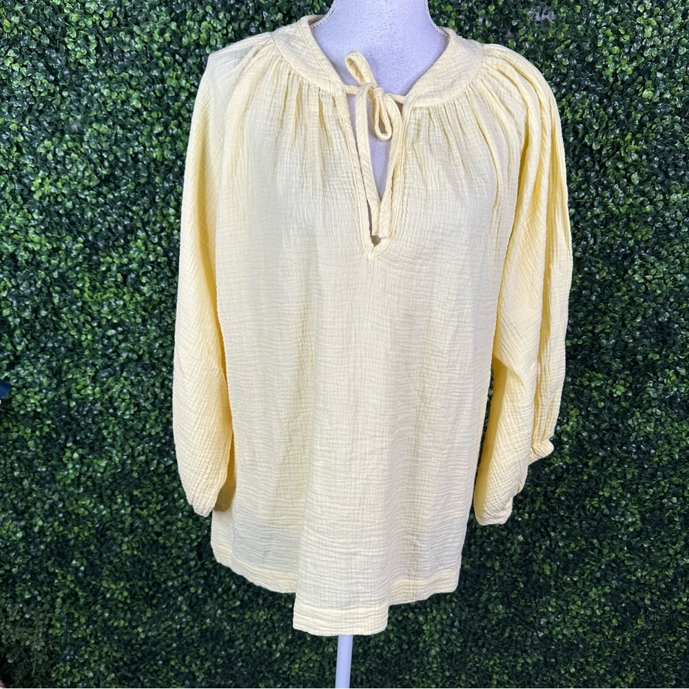 NWOT Bobi Los Angeles Light Yellow Tie-Neck Blouse‎